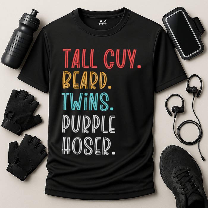 Dude Tall Guy Beard Twins Purple Hoser Funny Cooling Performance Crew T-Shirt