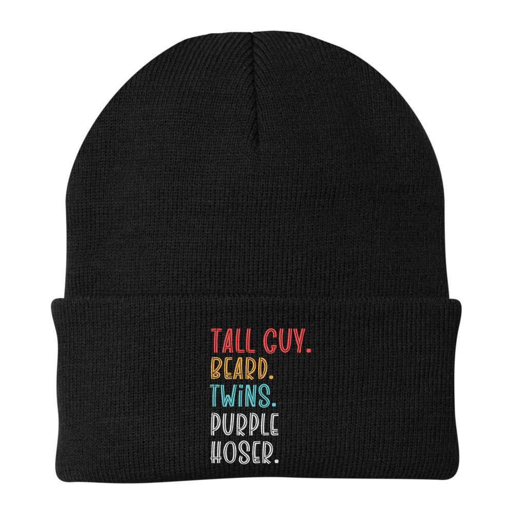 Dude Tall Guy Beard Twins Purple Hoser Funny Beanie