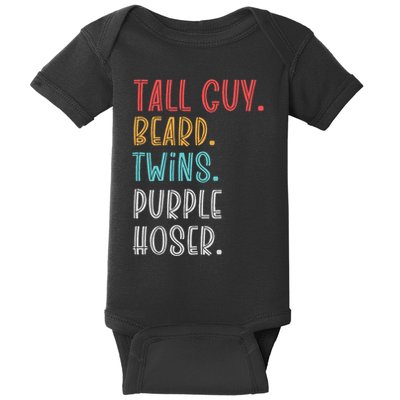 Dude Tall Guy Beard Twins Purple Hoser Funny Baby Bodysuit