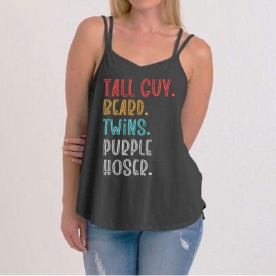 Dude Tall Guy Beard Twins Purple Hoser Funny Women's Strappy Tank