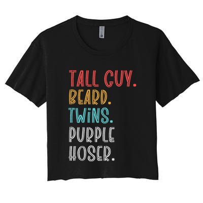 Dude Tall Guy Beard Twins Purple Hoser Funny Crop Top