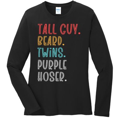 Dude Tall Guy Beard Twins Purple Hoser Funny Ladies Long Sleeve Shirt