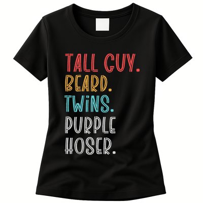 Dude Tall Guy Beard Twins Purple Hoser Funny Womens T-Shirt