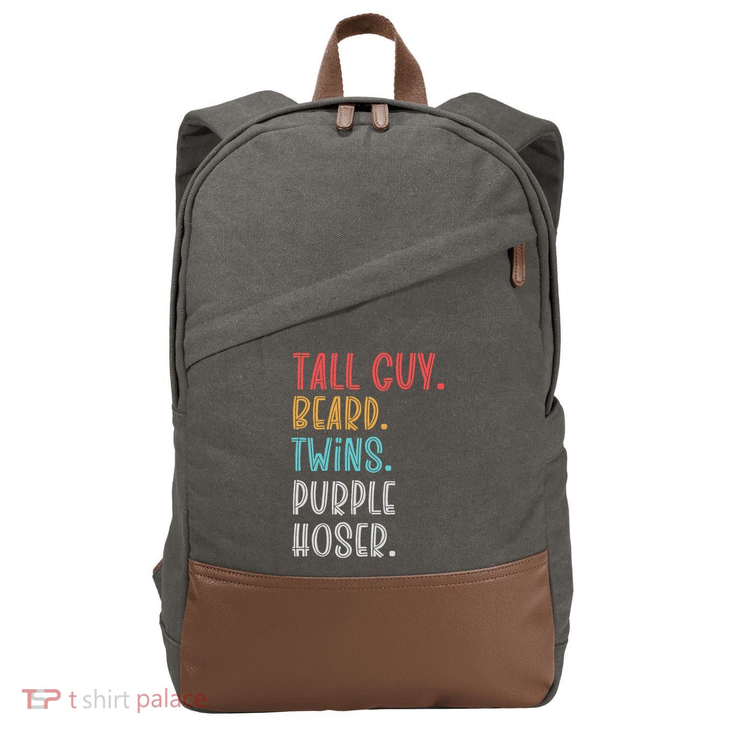 Dude Tall Guy Beard Twins Purple Hoser Funny Cotton Canvas Backpack