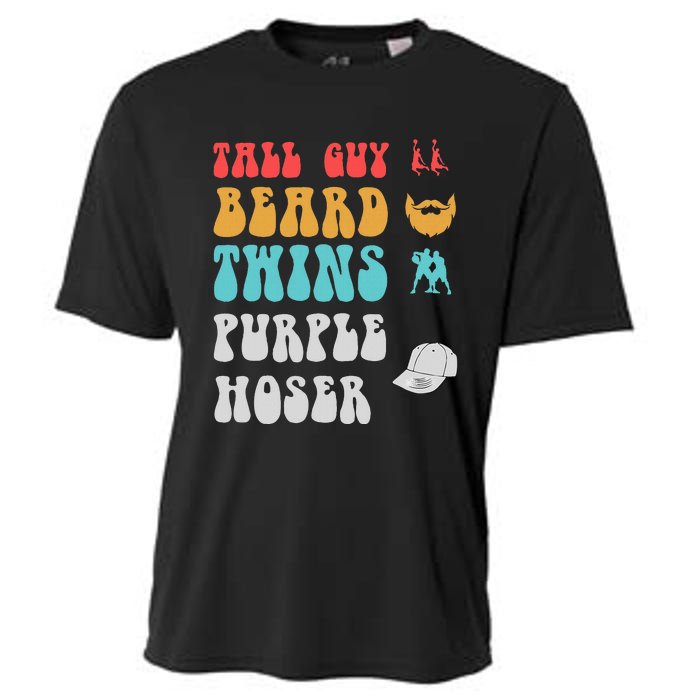 Dude Tall Guy Beard Twins Purple Hoser Funny Cooling Performance Crew T-Shirt