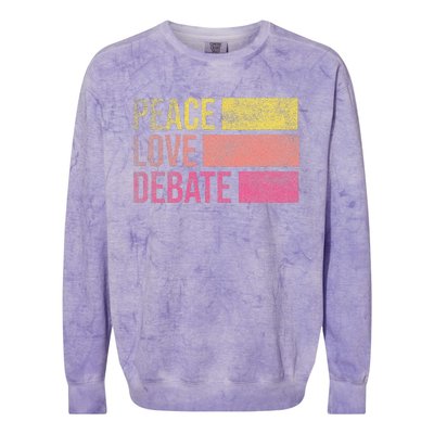 Debate Team Gifts Peace Love Debate Vintage Funny Debate Colorblast Crewneck Sweatshirt