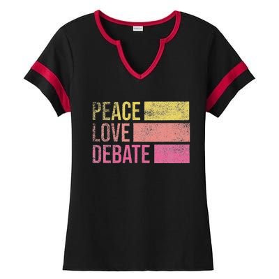 Debate Team Gifts Peace Love Debate Vintage Funny Debate Ladies Halftime Notch Neck Tee