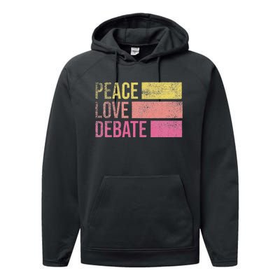 Debate Team Gifts Peace Love Debate Vintage Funny Debate Performance Fleece Hoodie