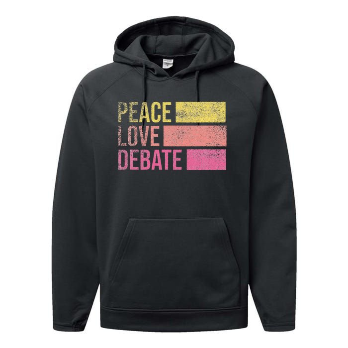 Debate Team Gifts Peace Love Debate Vintage Funny Debate Performance Fleece Hoodie