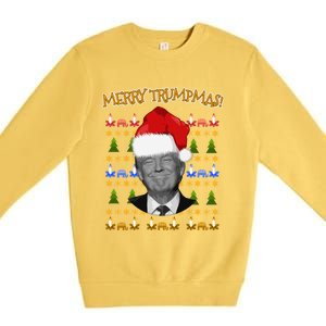 Donald Trump Gift Santa Ugly Christmas Merry Trumpmas Gift Premium Crewneck Sweatshirt