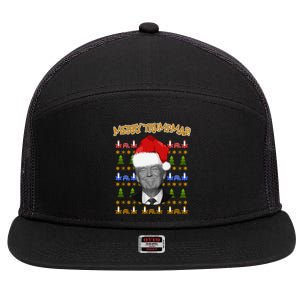 Donald Trump Gift Santa Ugly Christmas Merry Trumpmas Gift 7 Panel Mesh Trucker Snapback Hat