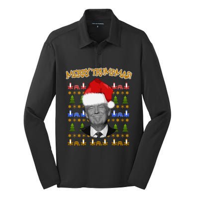 Donald Trump Gift Santa Ugly Christmas Merry Trumpmas Gift Silk Touch Performance Long Sleeve Polo