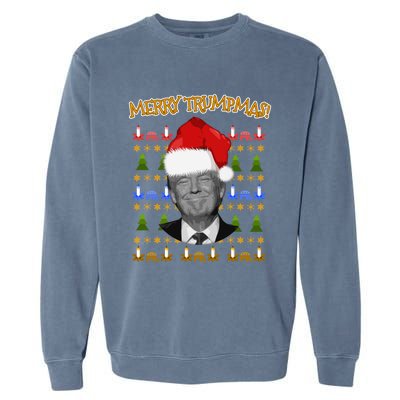 Donald Trump Gift Santa Ugly Christmas Merry Trumpmas Gift Garment-Dyed Sweatshirt