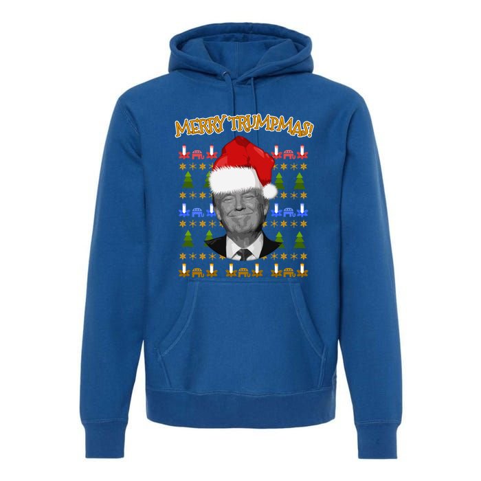 Donald Trump Gift Santa Ugly Christmas Merry Trumpmas Gift Premium Hoodie