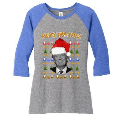 Donald Trump Gift Santa Ugly Christmas Merry Trumpmas Gift Women's Tri-Blend 3/4-Sleeve Raglan Shirt