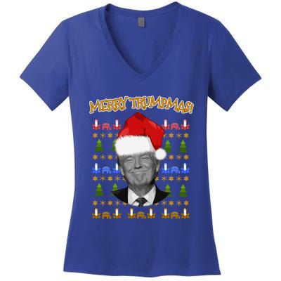 Donald Trump Gift Santa Ugly Christmas Merry Trumpmas Gift Women's V-Neck T-Shirt