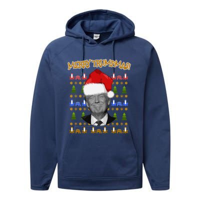 Donald Trump Gift Santa Ugly Christmas Merry Trumpmas Gift Performance Fleece Hoodie