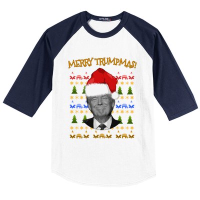 Donald Trump Gift Santa Ugly Christmas Merry Trumpmas Gift Baseball Sleeve Shirt