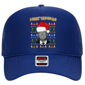 Donald Trump Gift Santa Ugly Christmas Merry Trumpmas Gift High Crown Mesh Back Trucker Hat