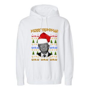 Donald Trump Gift Santa Ugly Christmas Merry Trumpmas Gift Garment-Dyed Fleece Hoodie