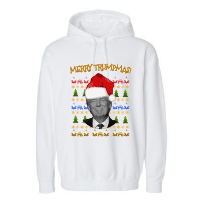 Donald Trump Gift Santa Ugly Christmas Merry Trumpmas Gift Garment-Dyed Fleece Hoodie