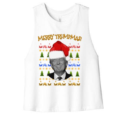 Donald Trump Gift Santa Ugly Christmas Merry Trumpmas Gift Women's Racerback Cropped Tank