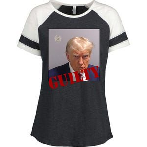 Donald Trump Guilty Mugshot Enza Ladies Jersey Colorblock Tee