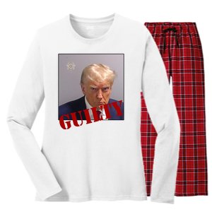 Donald Trump Guilty Mugshot Women's Long Sleeve Flannel Pajama Set 