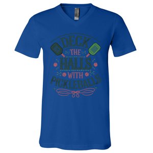 Deck The Halls With Pickleballs Pickleball Christmas Great Gift V-Neck T-Shirt