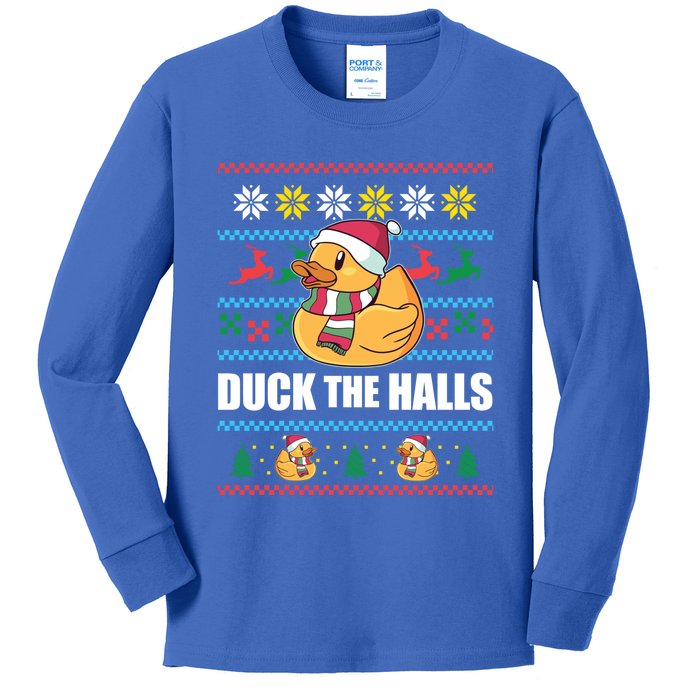 Duck The Halls! Ugly Christmas Jumper Funny Santa Claus Meme Gift Kids Long Sleeve Shirt