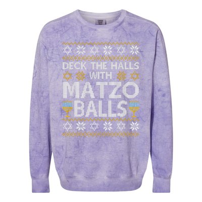 Deck The Halls With Matzo Balls Chanukkah Ugly Hanukkah Colorblast Crewneck Sweatshirt