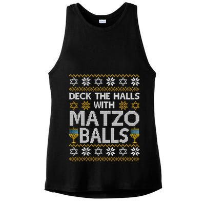 Deck The Halls With Matzo Balls Chanukkah Ugly Hanukkah Ladies PosiCharge Tri-Blend Wicking Tank