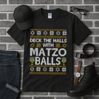 Deck The Halls With Matzo Balls Chanukkah Ugly Hanukkah Tall T-Shirt
