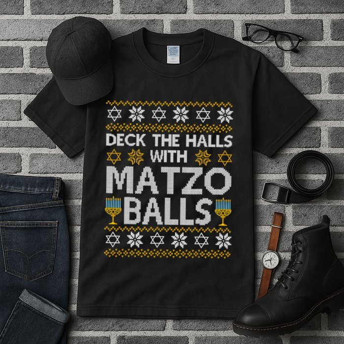 Deck The Halls With Matzo Balls Chanukkah Ugly Hanukkah Tall T-Shirt