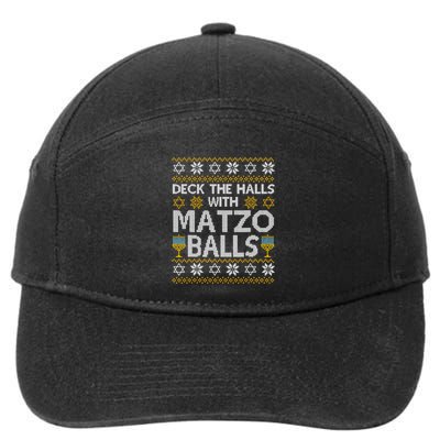 Deck The Halls With Matzo Balls Chanukkah Ugly Hanukkah 7-Panel Snapback Hat