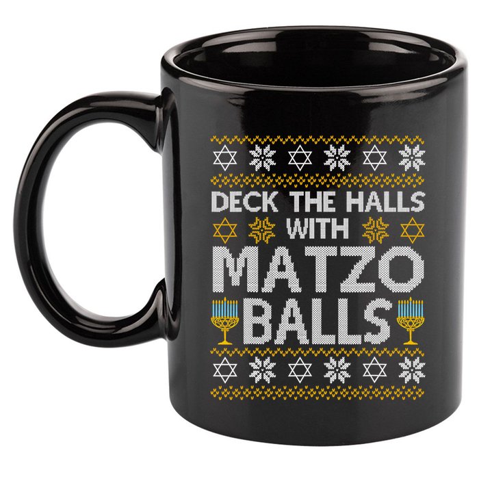 Deck The Halls With Matzo Balls Chanukkah Ugly Hanukkah 11oz C Handle Ceramic Mug