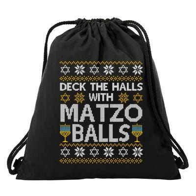 Deck The Halls With Matzo Balls Chanukkah Ugly Hanukkah Drawstring Bag
