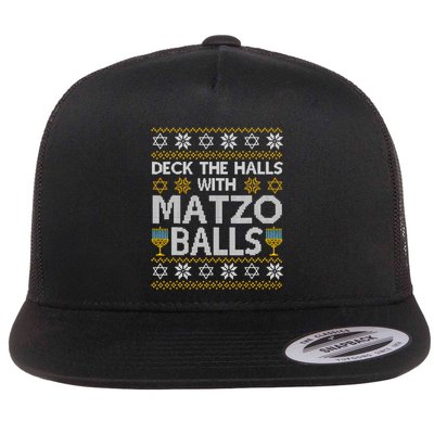 Deck The Halls With Matzo Balls Chanukkah Ugly Hanukkah Flatbill Hat