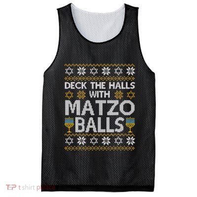 Deck The Halls With Matzo Balls Chanukkah Ugly Hanukkah Mesh Reversible Basketball Jersey Tank