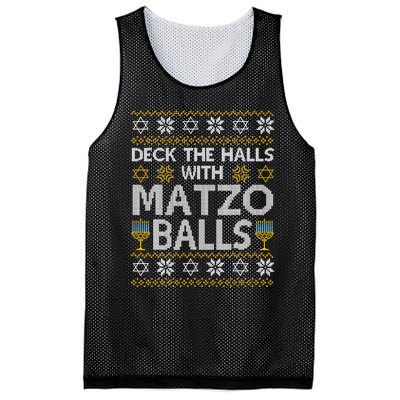 Deck The Halls With Matzo Balls Chanukkah Ugly Hanukkah Mesh Reversible Basketball Jersey Tank