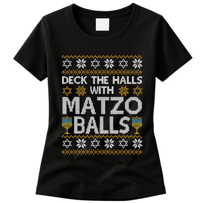 Deck The Halls With Matzo Balls Chanukkah Ugly Hanukkah Womens T-Shirt
