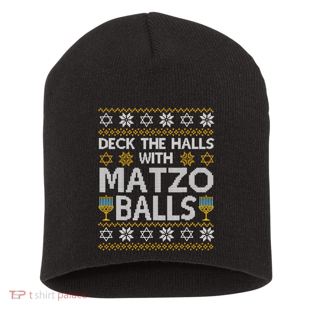 Deck The Halls With Matzo Balls Chanukkah Ugly Hanukkah Short Acrylic Beanie