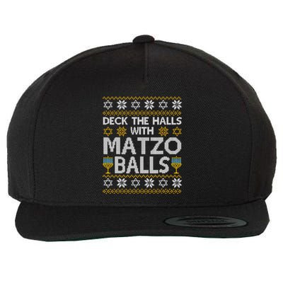 Deck The Halls With Matzo Balls Chanukkah Ugly Hanukkah Wool Snapback Cap
