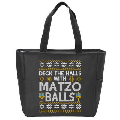 Deck The Halls With Matzo Balls Chanukkah Ugly Hanukkah Zip Tote Bag