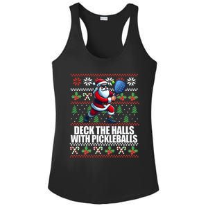 DECK THE HALLS PICKLE BALLS Ugly Christmas Pickleball  Ladies PosiCharge Competitor Racerback Tank