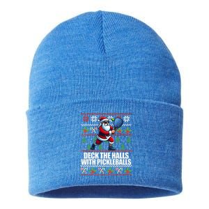 DECK THE HALLS PICKLE BALLS Ugly Christmas Pickleball  Sustainable Knit Beanie