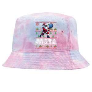 DECK THE HALLS PICKLE BALLS Ugly Christmas Pickleball  Tie-Dyed Bucket Hat