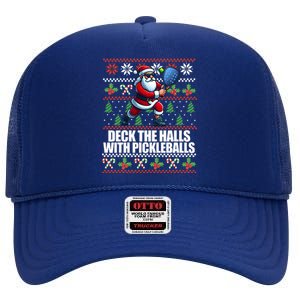 DECK THE HALLS PICKLE BALLS Ugly Christmas Pickleball  High Crown Mesh Back Trucker Hat