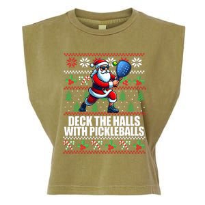 Deck The Halls Ugly Christmas Sweater Pickleball Garment-Dyed Women's Muscle Tee