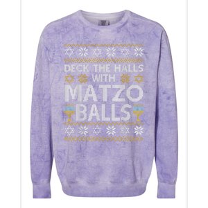 Deck The Halls With Matzo Balls Chanukkah Ugly Hanukkah Colorblast Crewneck Sweatshirt